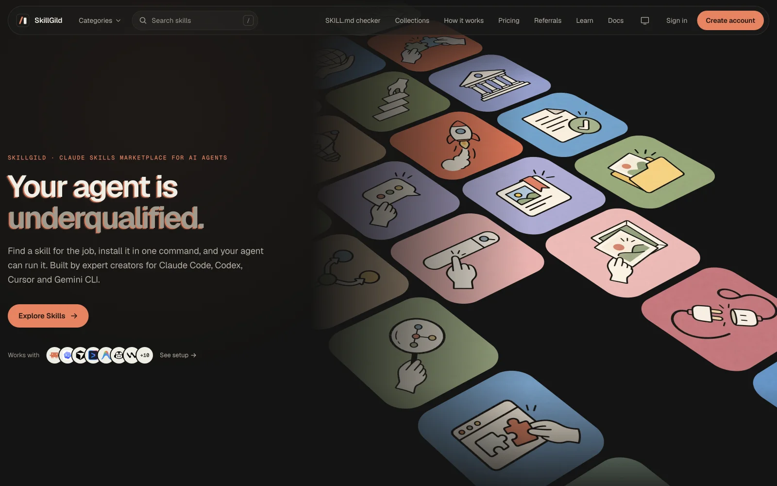 Screenshot of the SkillGild homepage at skillgild.dev, October 2026