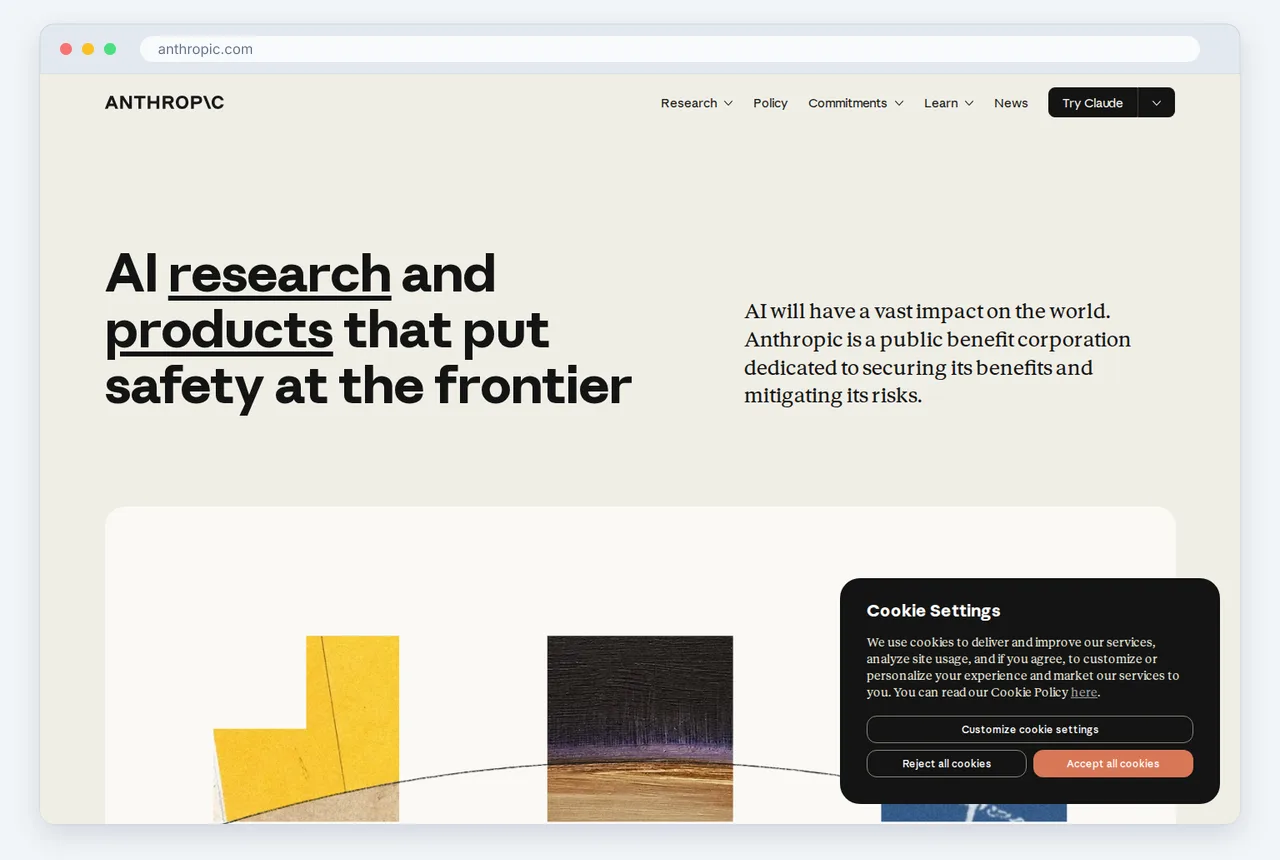 Screenshot of the Anthropic homepage captured in October 2026, shown with Reconstruct obfuscated methods through iterative AI prompting