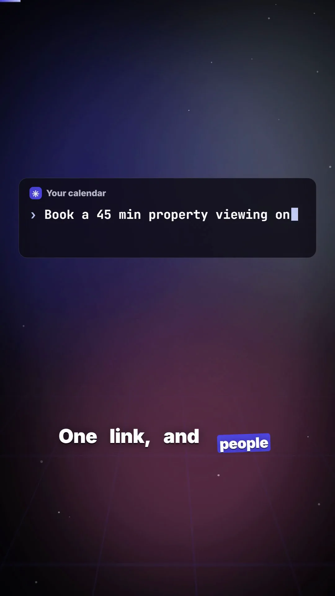 Cal.com 3D launch reel: natural calendar prompt booking, scheduling interface focus, and responsive mobile viewport fan rendered with Framer Motion