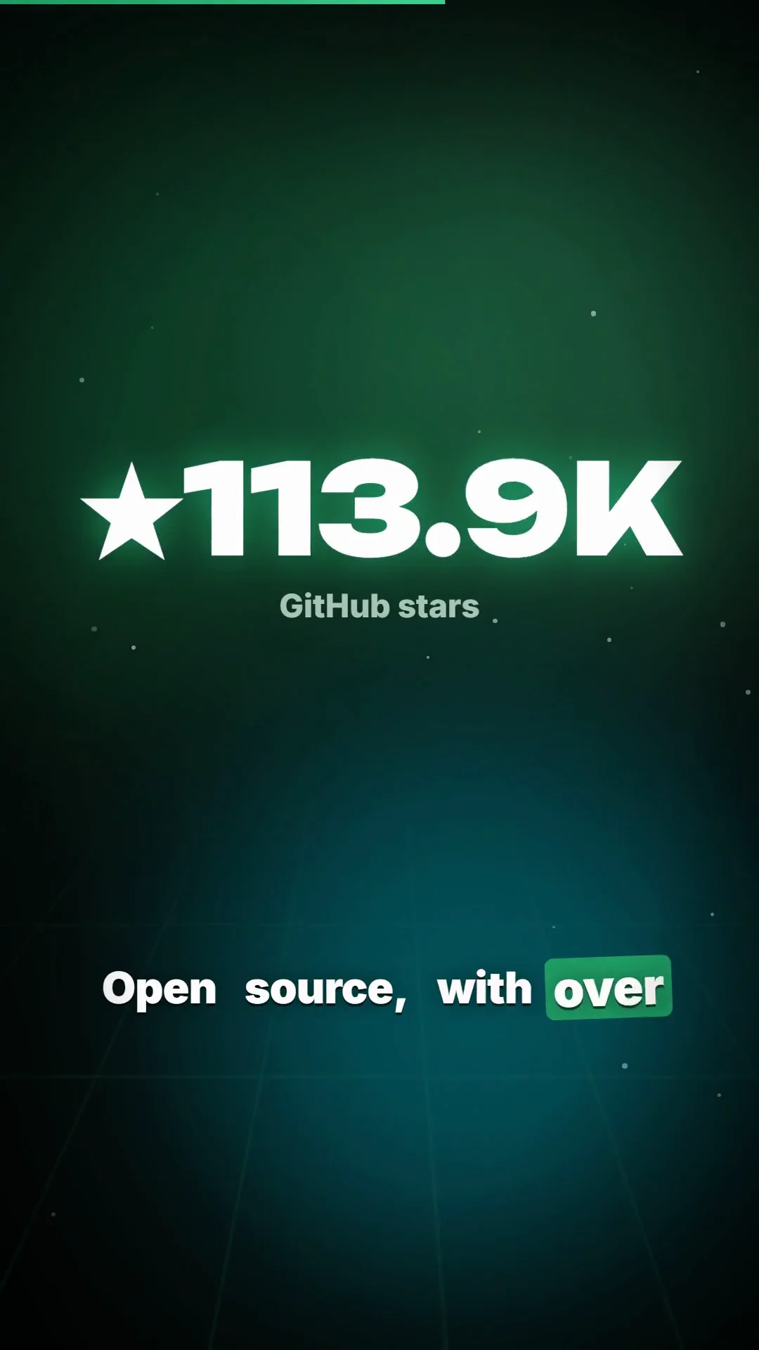 Stat milestone rollup counter with expanding shockwave rings and particle bursts for 114.3K GitHub stars